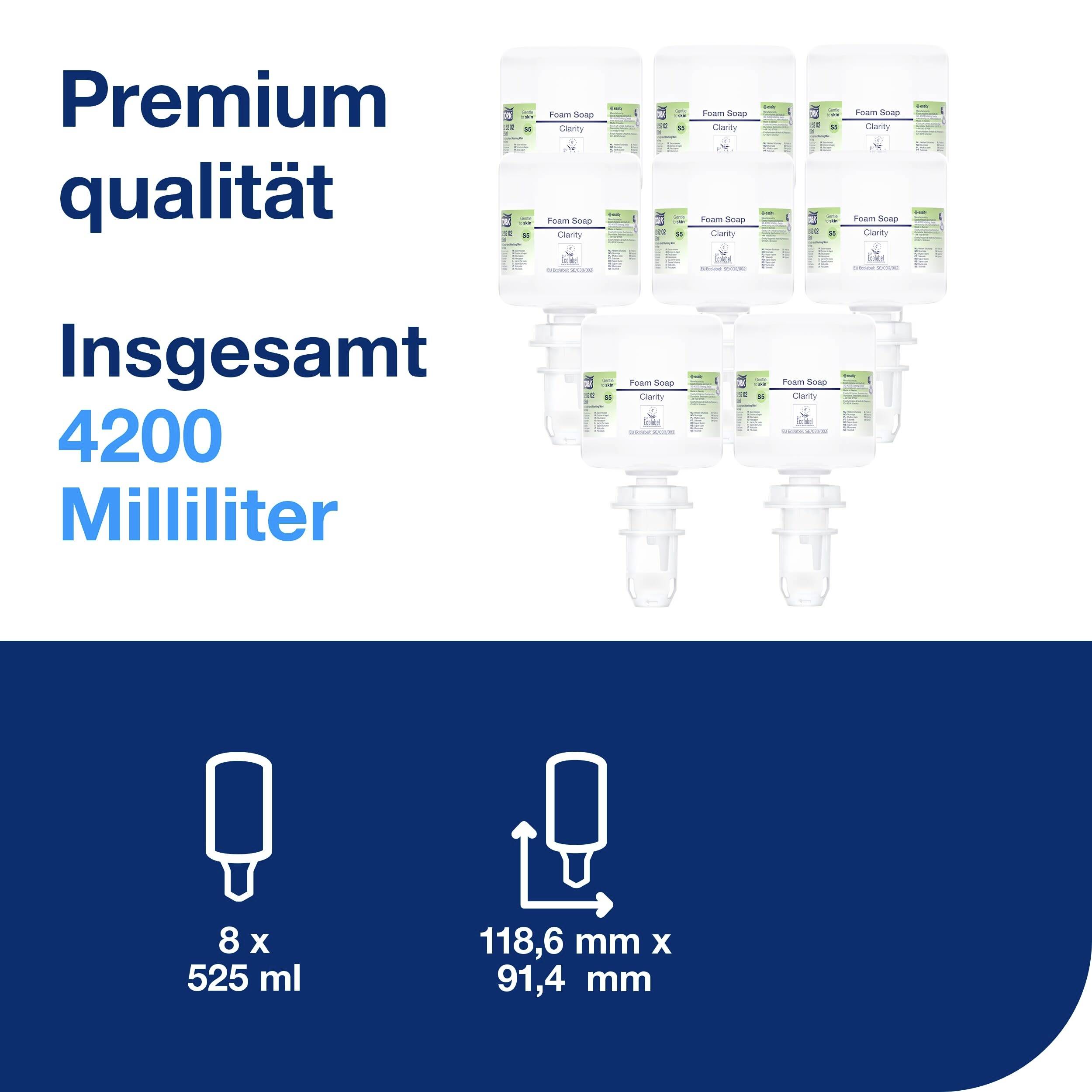 Acht Flaschen mit jeweils 525 ml, insgesamt 4200 ml. Beschriftung 'Premium Qualität'. Flaschenmaße: 118,6 mm x 91,4 mm.