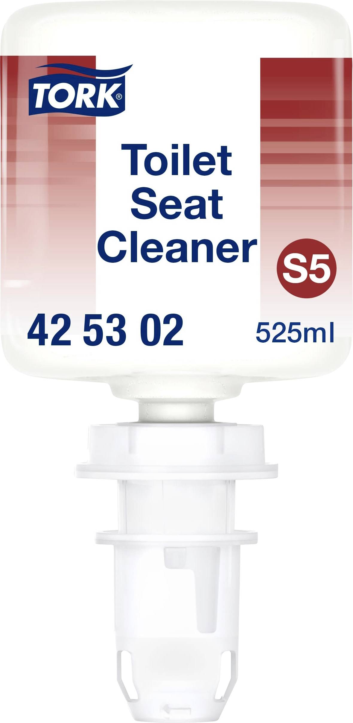 Tork Toilettensitzreiniger, 525 ml, S5 System, Flasche mit Spenderaufsatz, Produktetikett zeigt Artikelnummer 42 53 02.