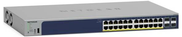 Netzwerk-Switch von Netgear mit 24 Ethernet-Ports und einer grauen Oberseite.