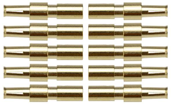 Zwölf goldene Dübel in drei Reihen, je vier pro Reihe, gleichmäßig angeordnet.