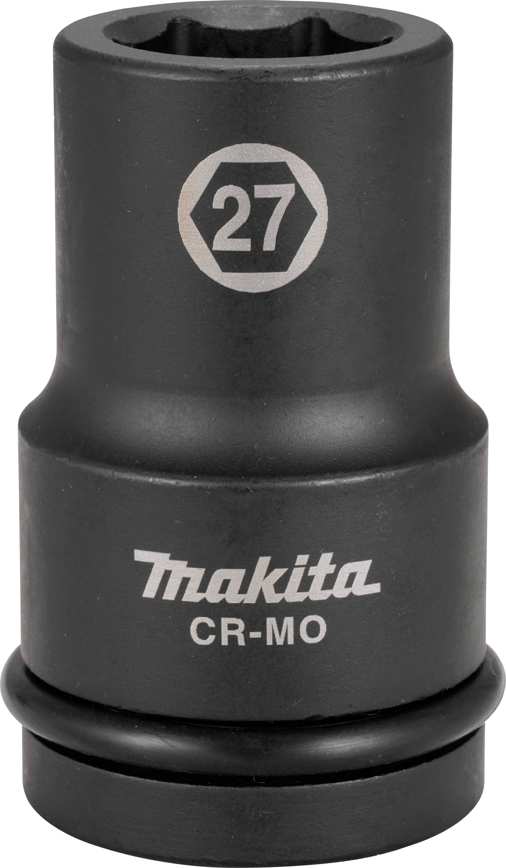 Steckschlüssel von Makita, CR-MO Material, Größe 27. Dunkles, robustes Design für den professionellen Einsatz.