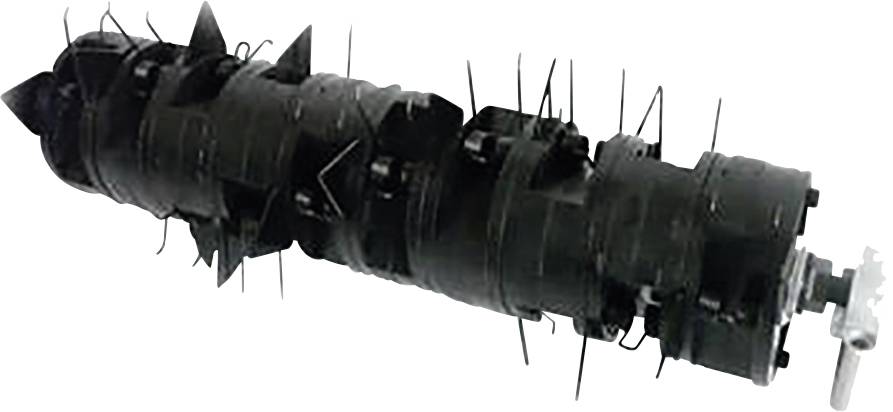 'Ein rotierender Aerifizierer' mit langen Stacheln zur Bodenbelüftung. Wird meist in der Gartenpflege verwendet.