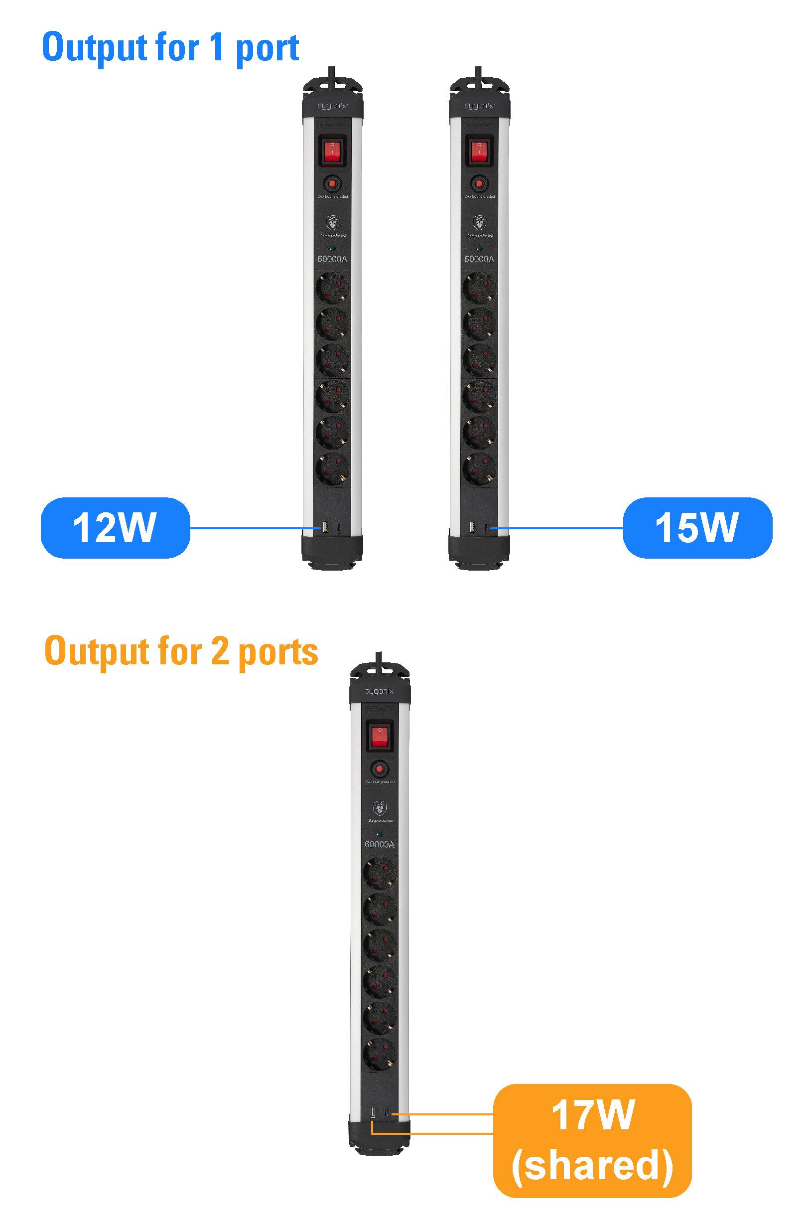 Sygonix SY-6805674 Überspannungsschutz-Steckdosenleiste 6fach Schwarz, Silver Schutzkontakt 1St.