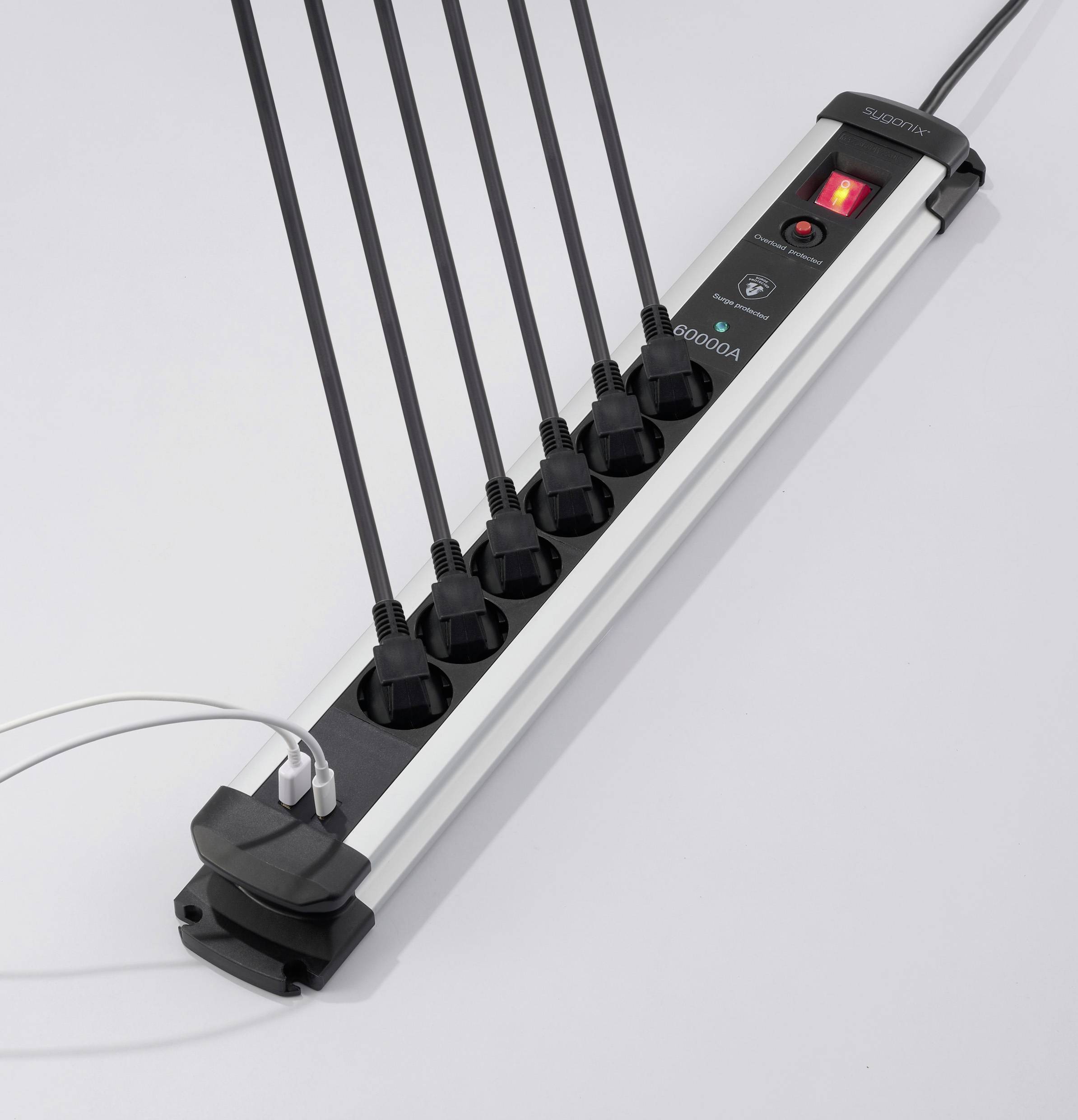 Sygonix SY-6805674 Überspannungsschutz-Steckdosenleiste 6fach Schwarz, Silver Schutzkontakt 1St.