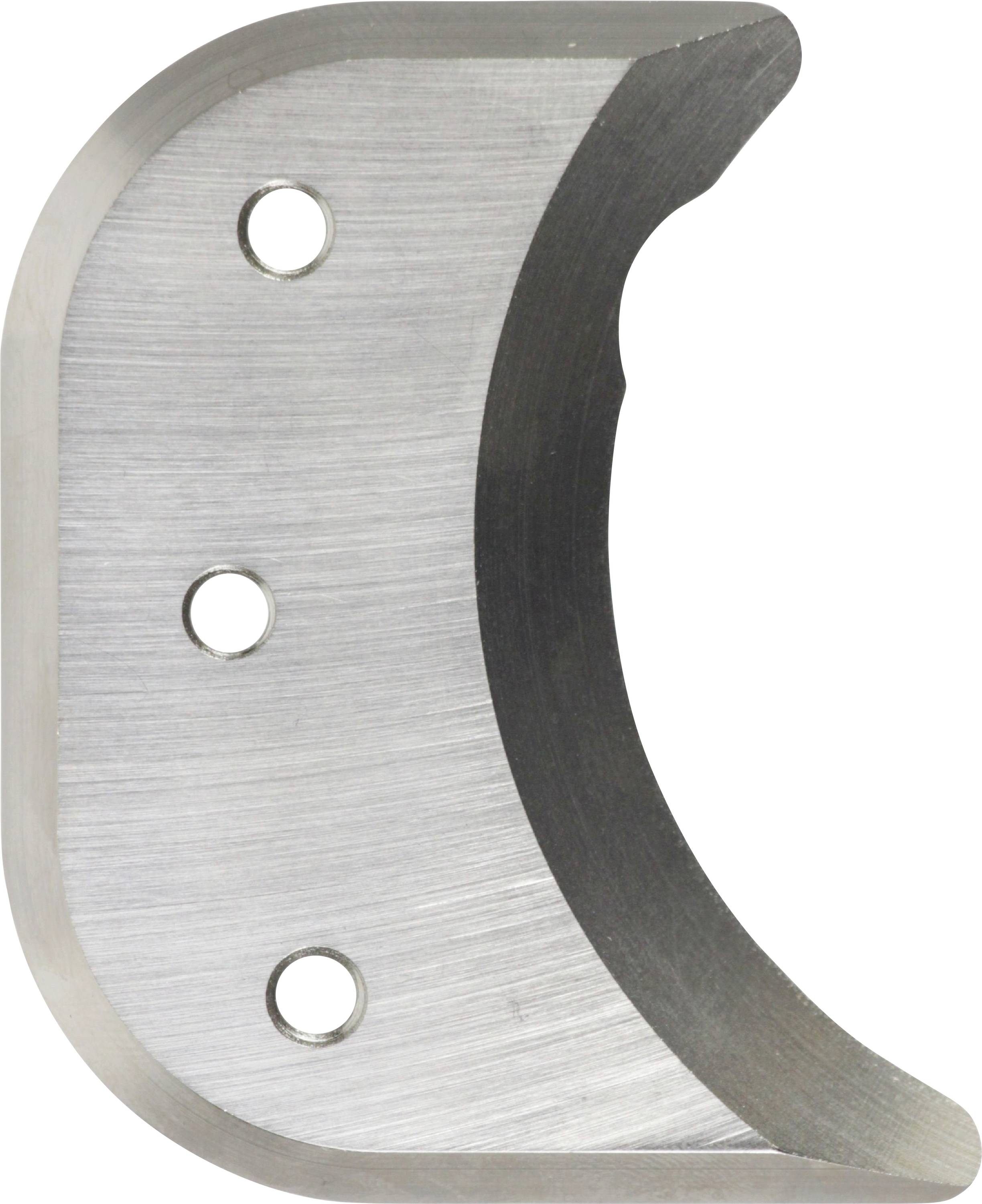 Ein gebogenes Metallteil mit drei Löchern. Es scheint ein industrielles Maschinenteil oder Werkzeugzubehör zu sein.