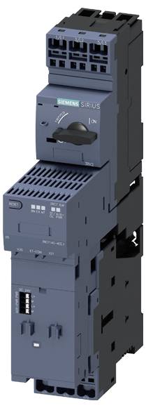 'Siemens Sirius' Schütz, ein elektrisch betriebenes Schaltgerät zum Schalten von Hochspannungsstromkreisen, sichtbar in zweigeteiltem, aufrechtem Gehäuse.