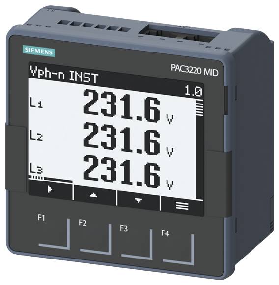 Anzeige eines digitalen Strommessgeräts mit drei Anzeigen für L1, L2 und L3, die jeweils 231.6 Volt anzeigen.