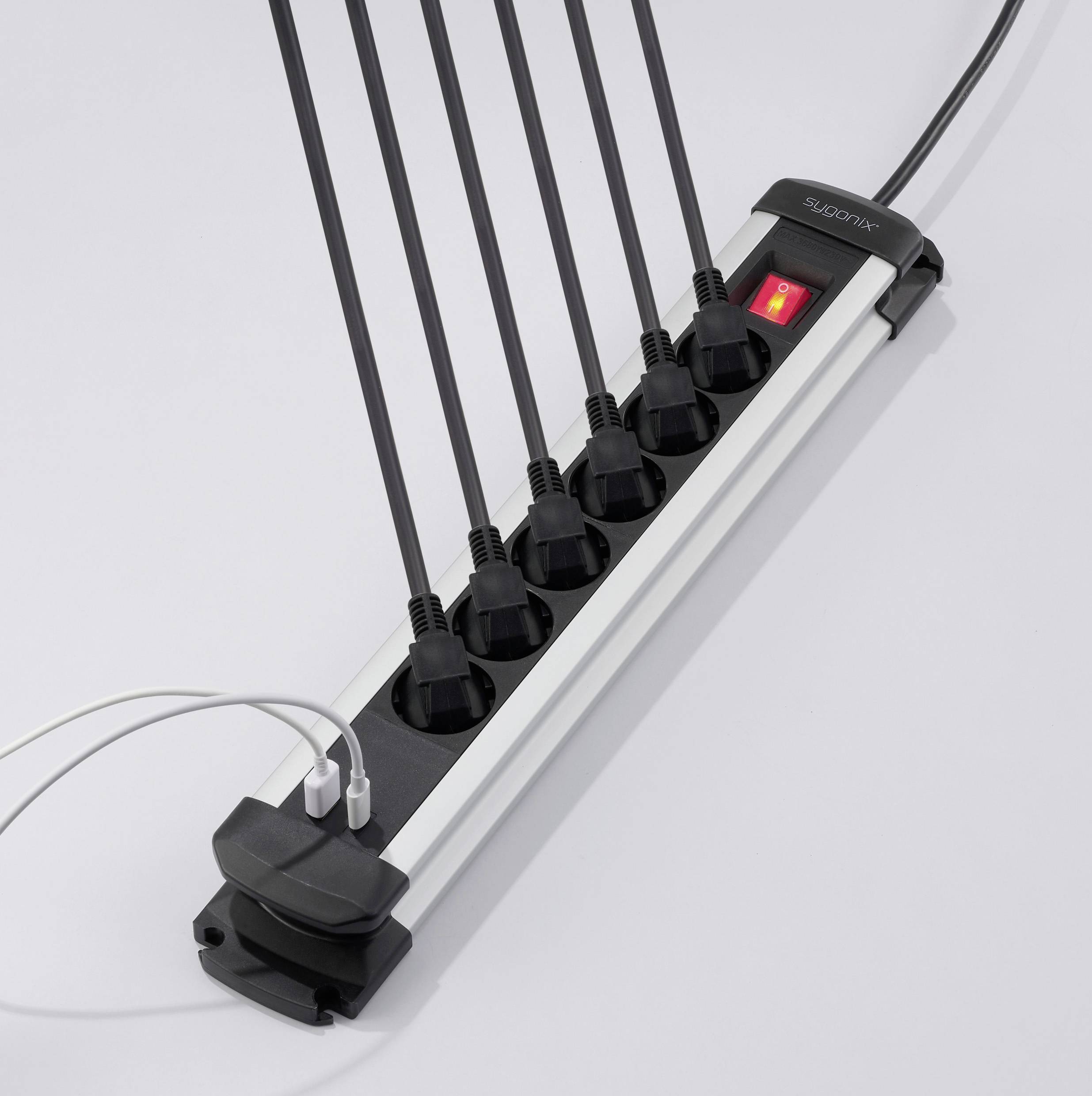 Sygonix SY-6807130 Steckdosenleiste mit Schalter 6fach Schwarz, Silber Schutzkontakt 1St.
