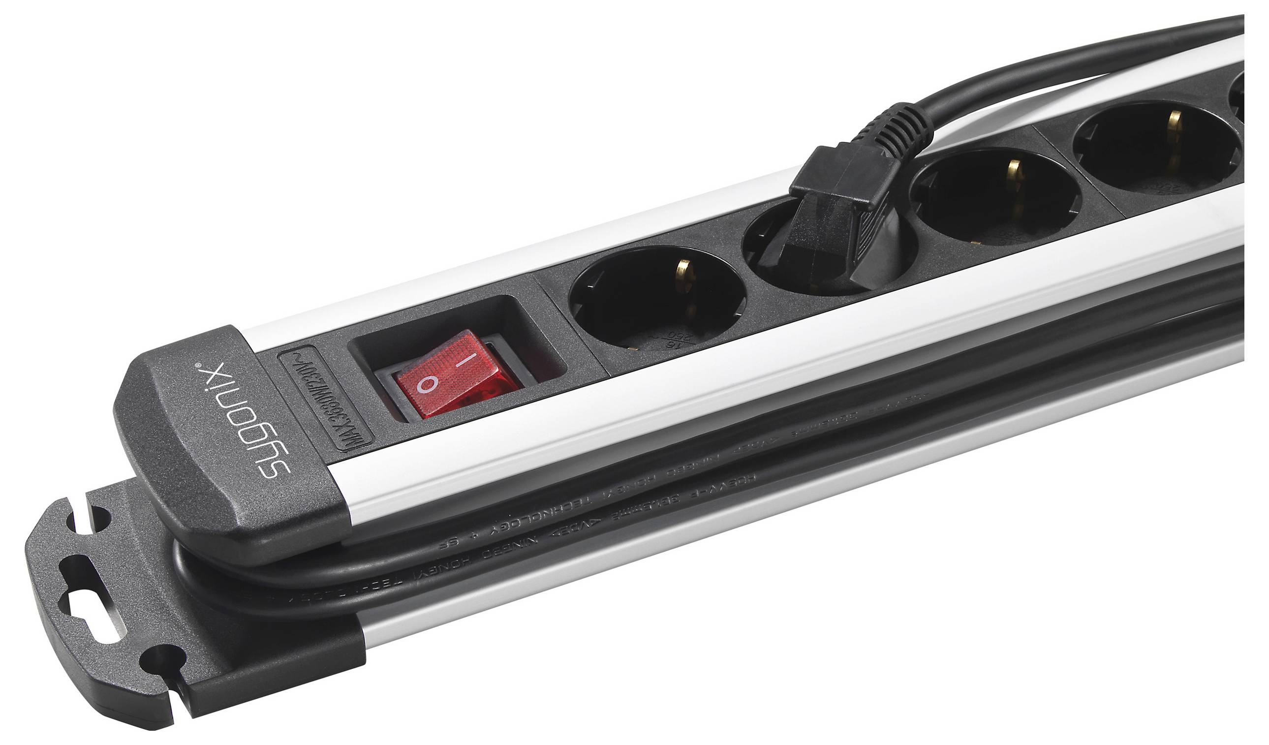 Sygonix SY-6807130 Steckdosenleiste mit Schalter 6fach Schwarz, Silber Schutzkontakt 1St.