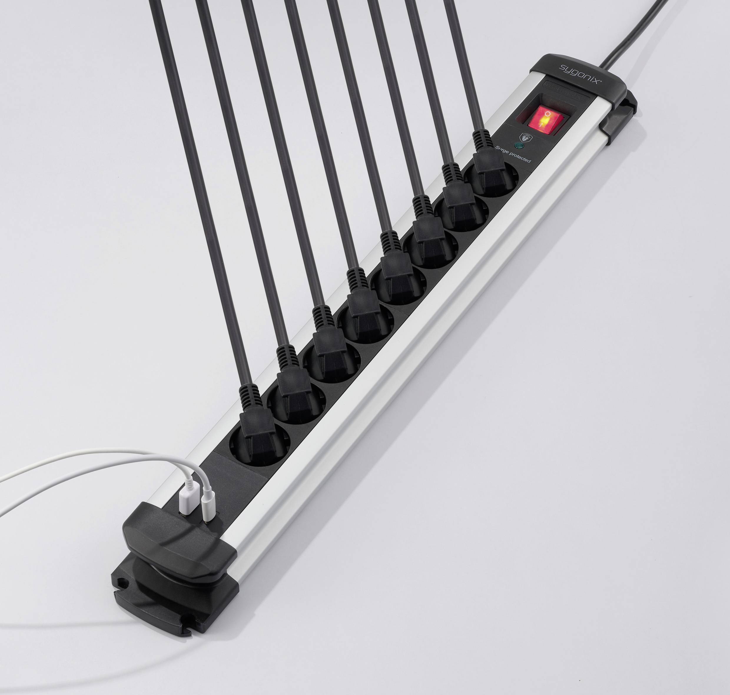 Sygonix SY-6807134 Überspannungsschutz-Steckdosenleiste 8fach Schwarz, Silber Schutzkontakt 1St.