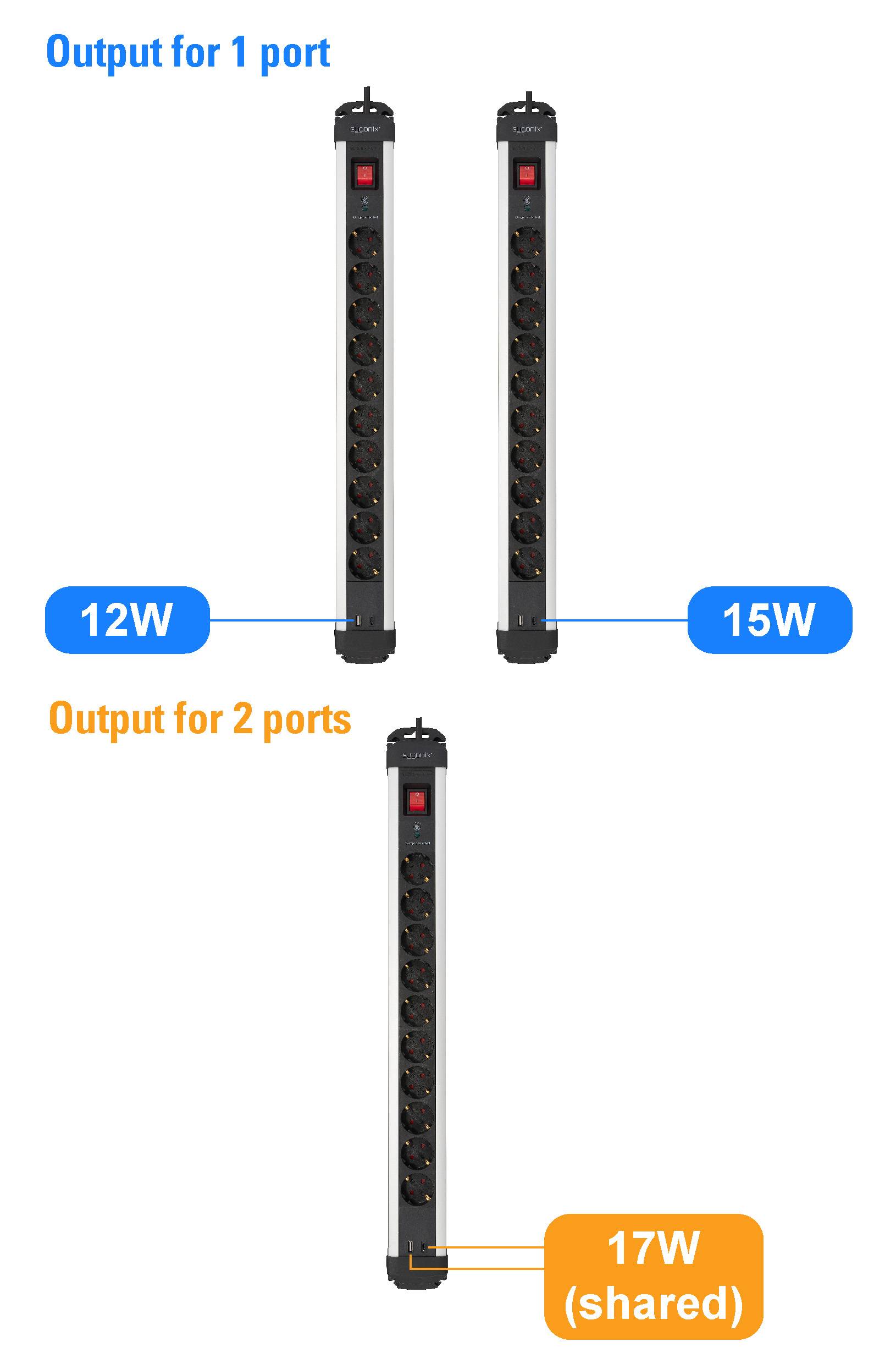 Sygonix SY-6807136 Überspannungsschutz-Steckdosenleiste 10fach Schwarz, Silver Schutzkontakt 1St.