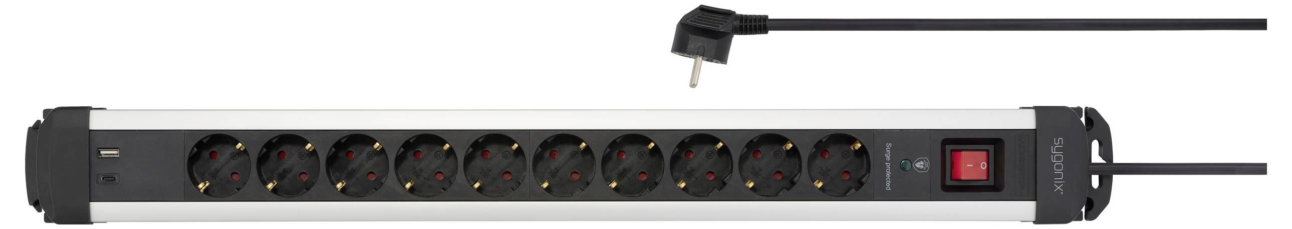 Sygonix SY-6807136 Überspannungsschutz-Steckdosenleiste 10fach Schwarz, Silver Schutzkontakt 1St.