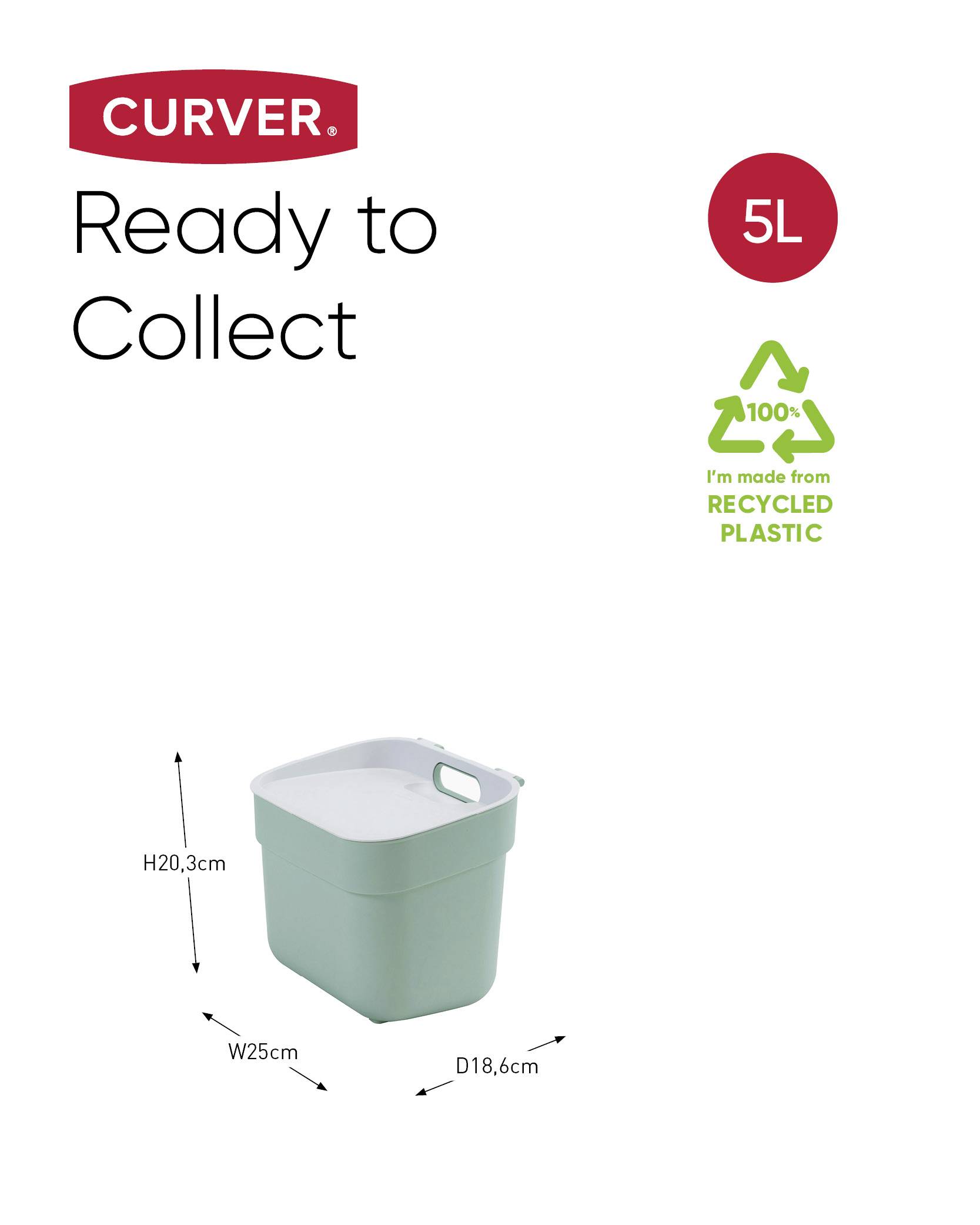 Curver READY TO COLLECT Biomülleimer [5L], grün 251948 Mülleimer Grün