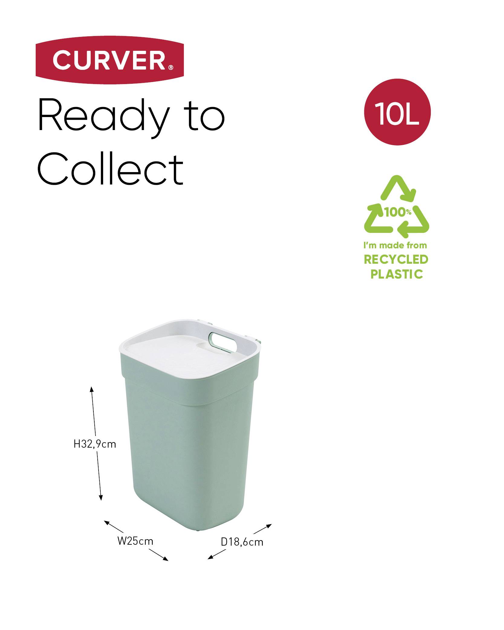 Curver READY TO COLLECT Mülleimer [10L], grün 251953 Mülleimer Grün