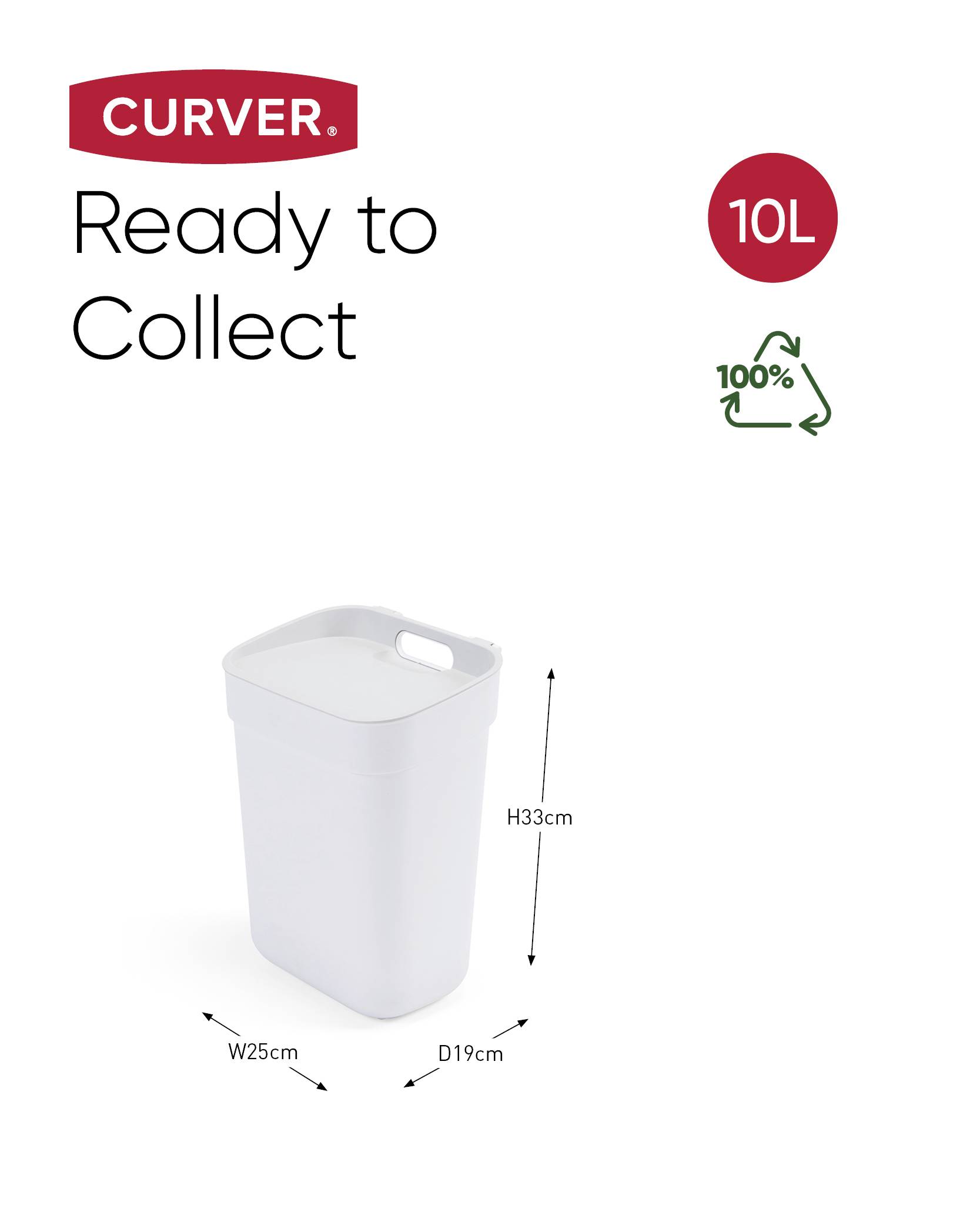 Curver READY TO COLLECT Mülleimer [10L], weiß 252106 Mülleimer Weiß