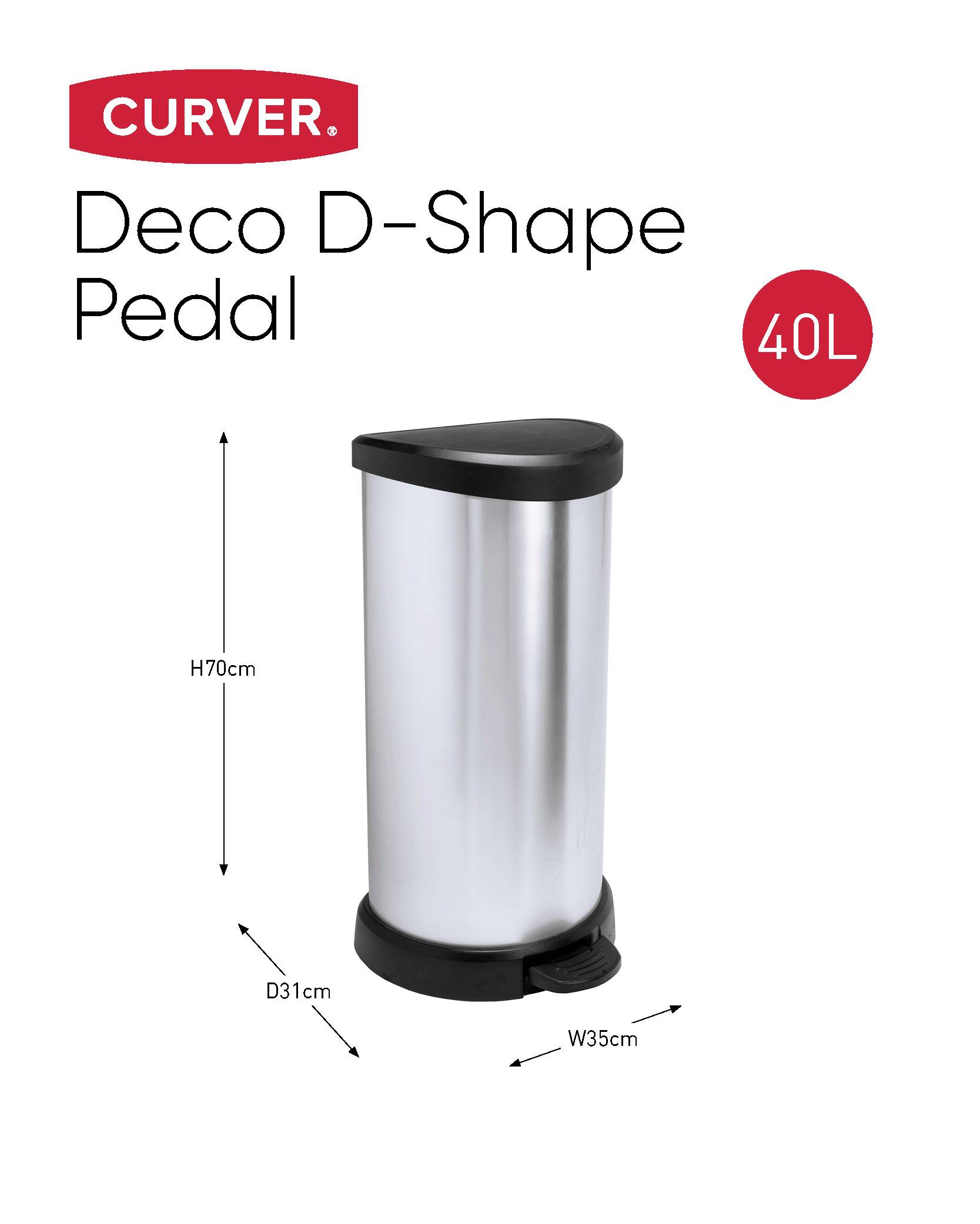 Curver E-COM - DECO bin METALLIC'S [40L] mit Pedal, silber metallic 240637 Mülleimer Silber/Edelstahl 1St.