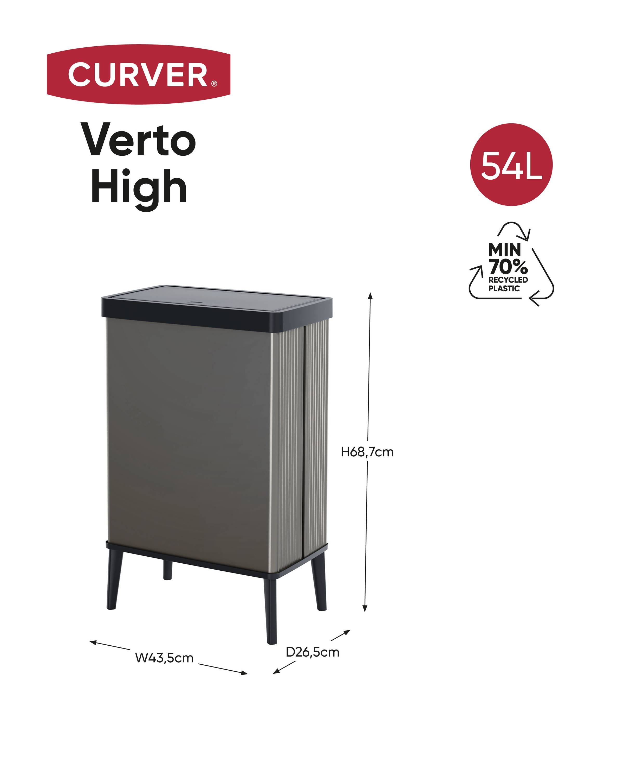 Curver E-COM - VERTO Bin HIGH Abfalleimer 54L, perlgrau 261011 Mülleimer Perlgrau 1St.