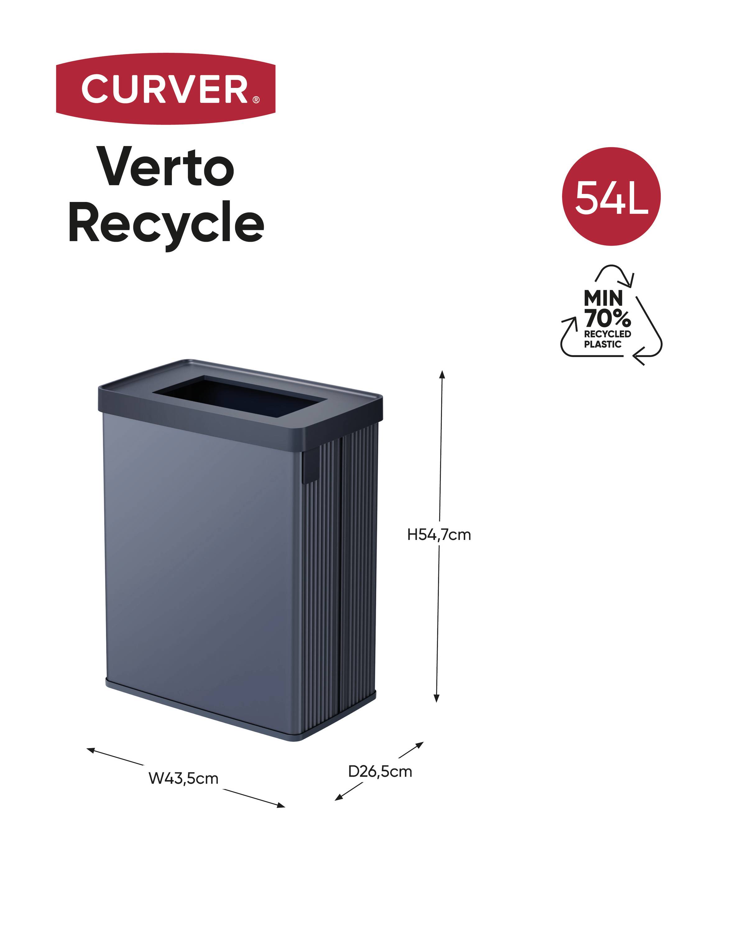 Curver E-COM - VERTO Bin RECYCLE Abfalleimer 54L, perlblau 258986 Mülleimer Perlmutt-Blau 1St.