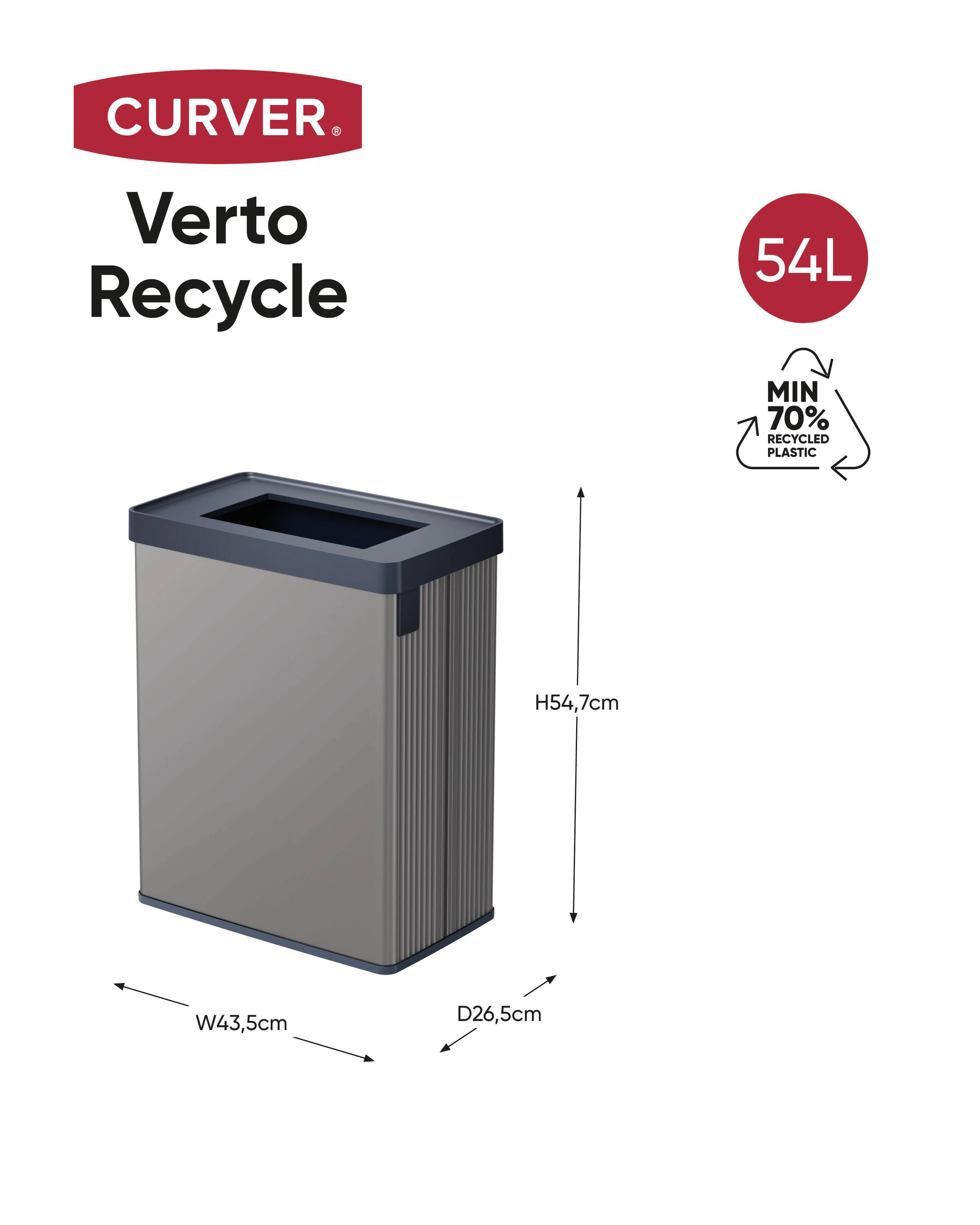 Curver E-COM - VERTO Bin RECYCLE Abfalleimer 54L, perlgrau 261012 Mülleimer Perlgrau 1St.