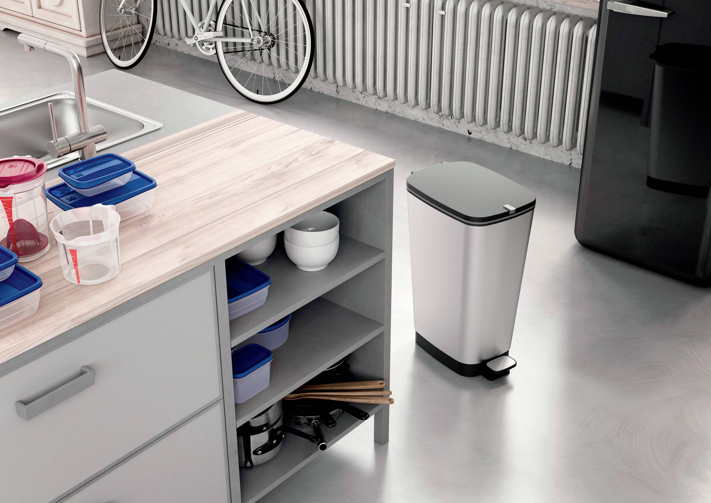 Curver CHIC BIN STYLE Abfallbehälter L [45L], silber 237241 Mülleimer Kunststoff Silber 1St.