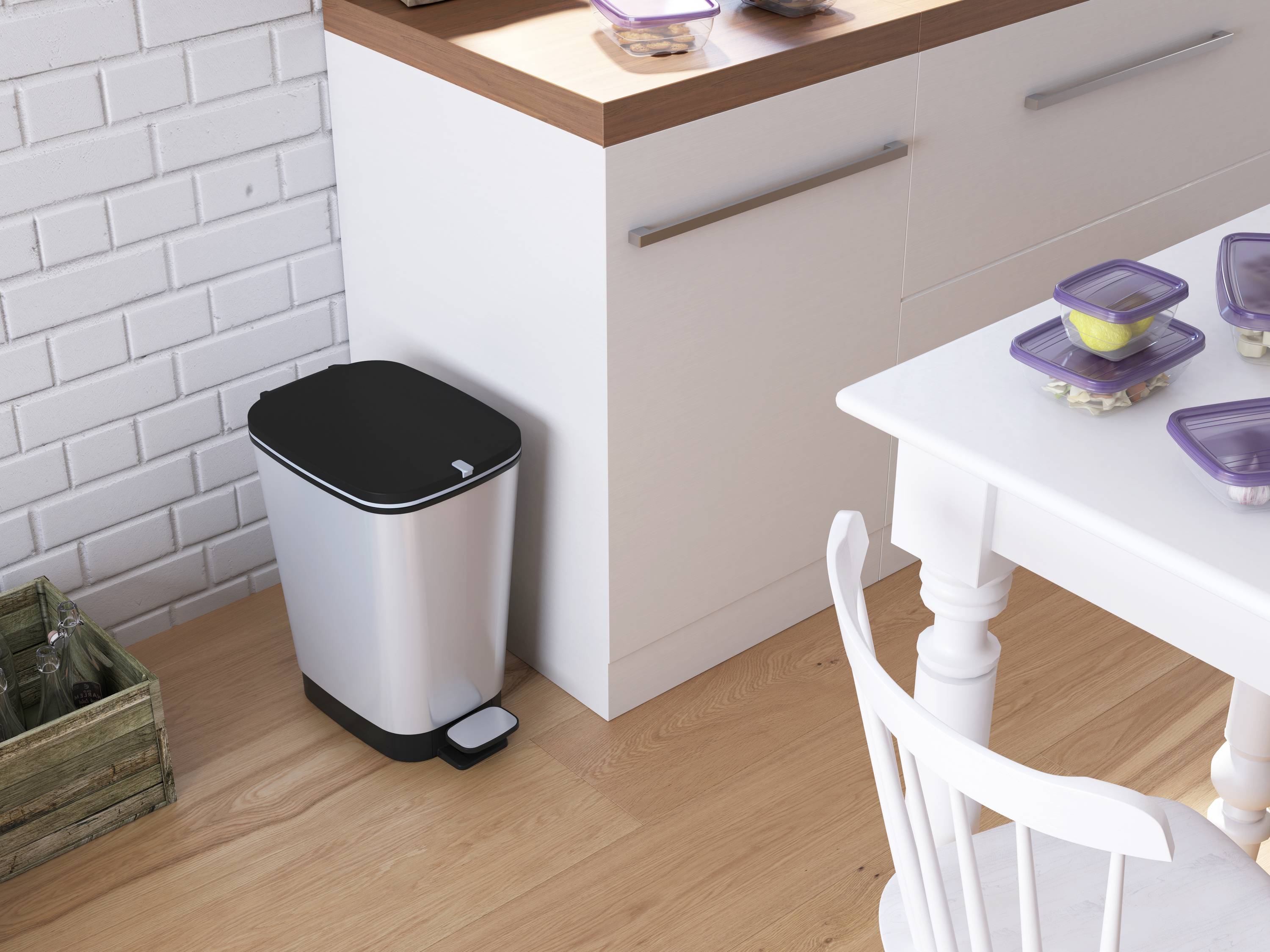 Curver CHIC BIN STYLE Abfallbehälter M [25L], silber 237544 Mülleimer Kunststoff Silber 1St.