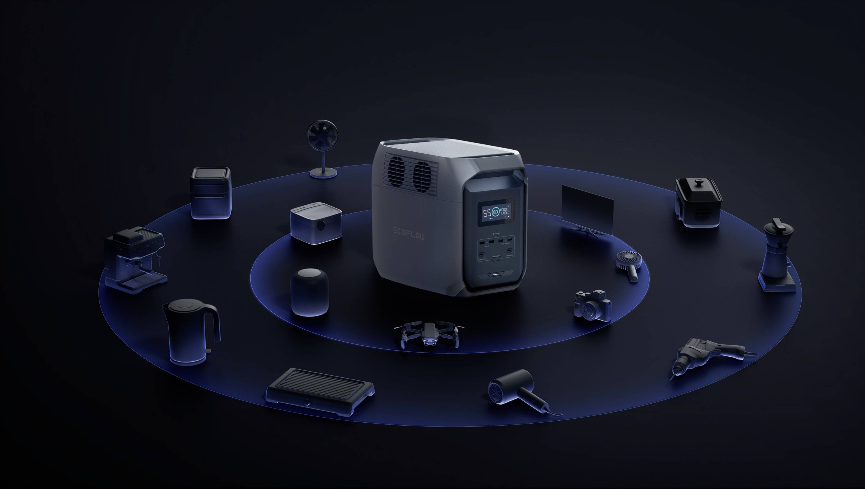 ECOFLOW Delta 3 1500 Powerstation LiFe Schwarz, Grau mit Laderegler