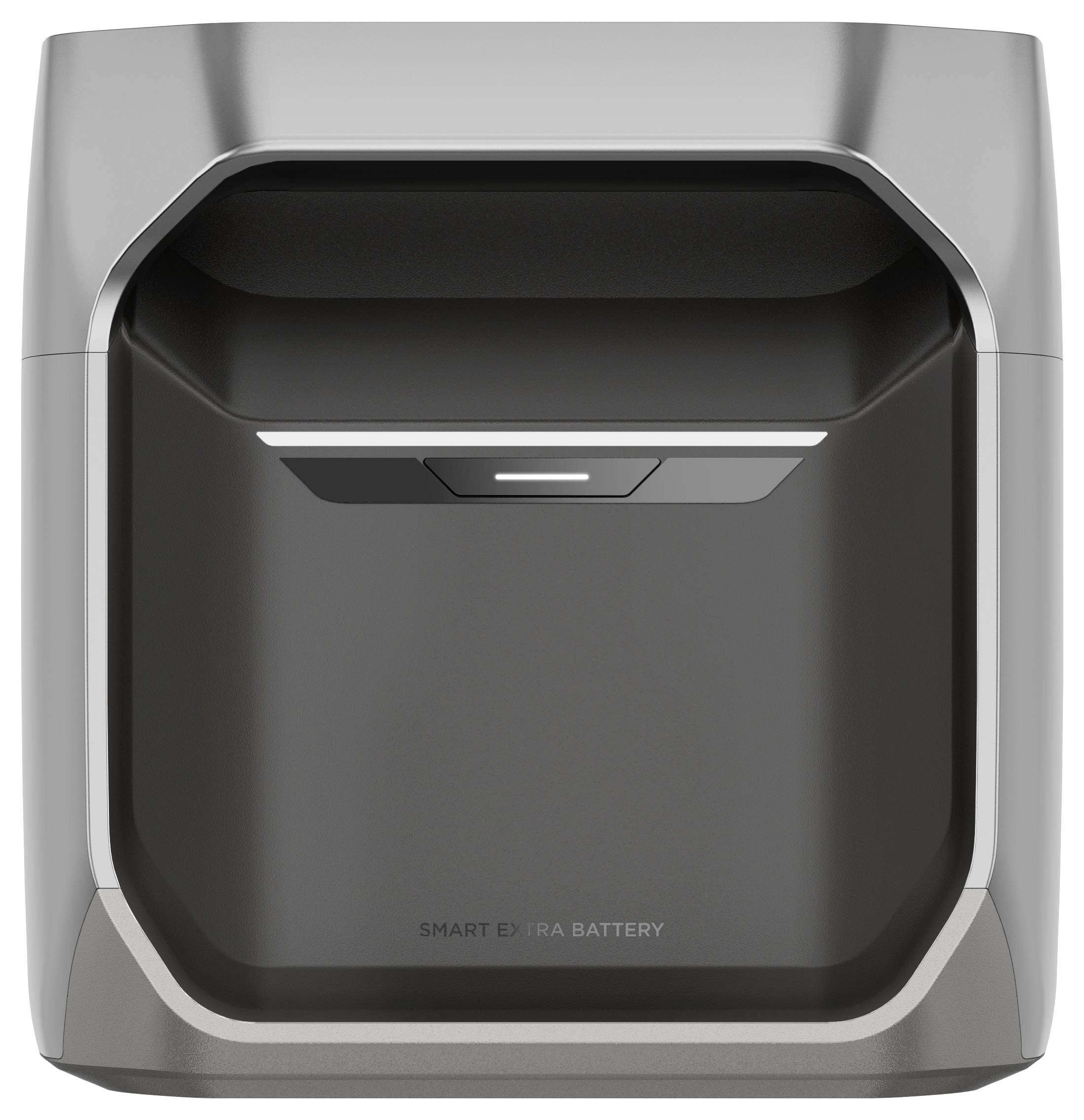 Ein glänzender, grau-schwarzer elektrischer Händetrockner mit einem modernen, kantigen Design. Ideal für den Einsatz in öffentlichen Toiletten.