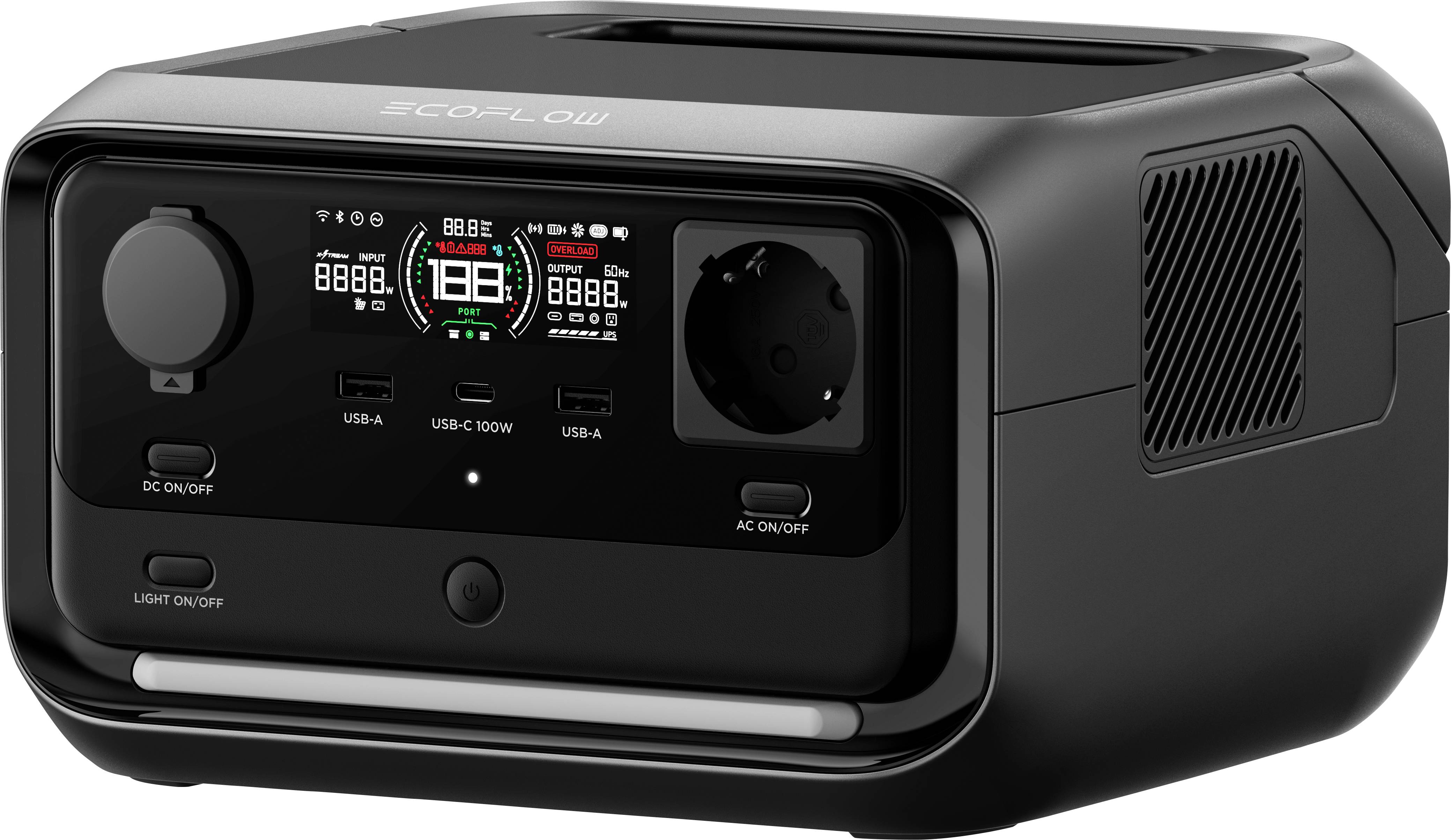 ECOFLOW RIVER 3 PLUS Powerstation LiFePO 4 Schwarz mit Laderegler