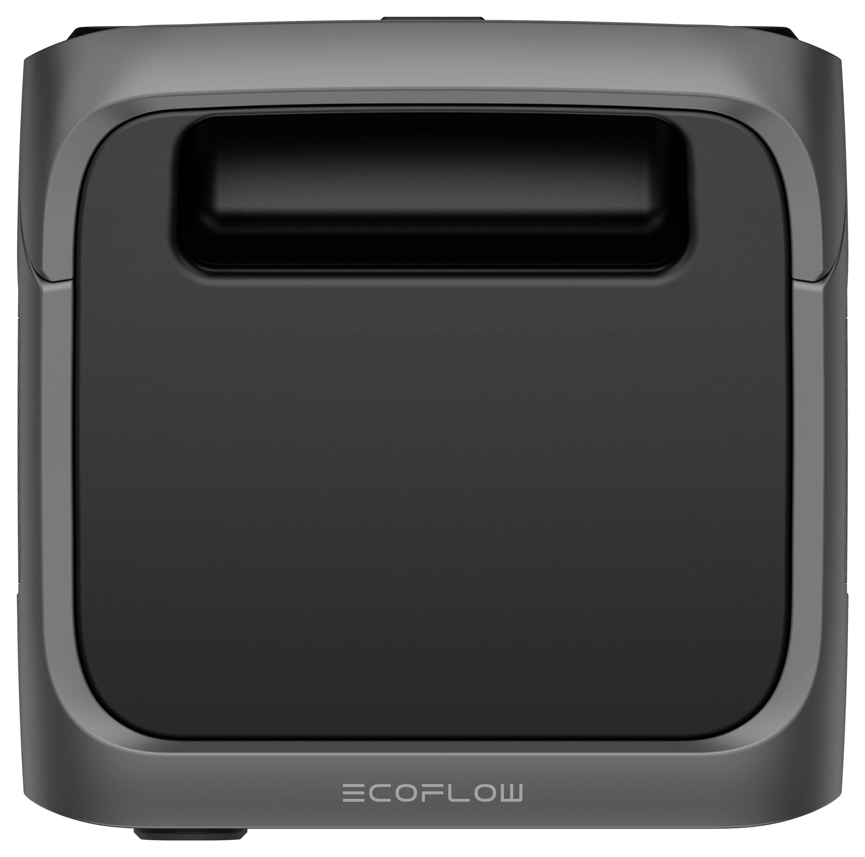 Schwarzes, quadratisches Gerät mit Griff an der Oberseite und 'EcoFlow' Logo unten.