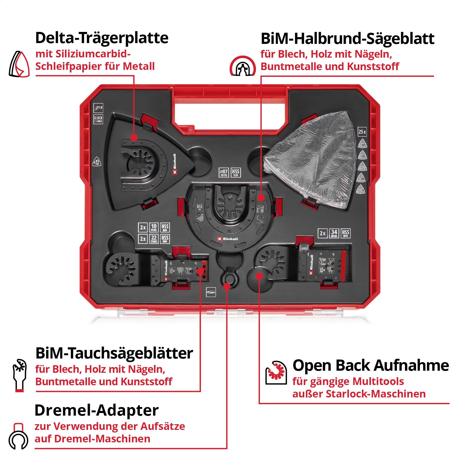 Einhell 708135 XL-PLUS-CASE BiM, HSS Multifunktionswerkzeug-Zubehör-Set 1 Set