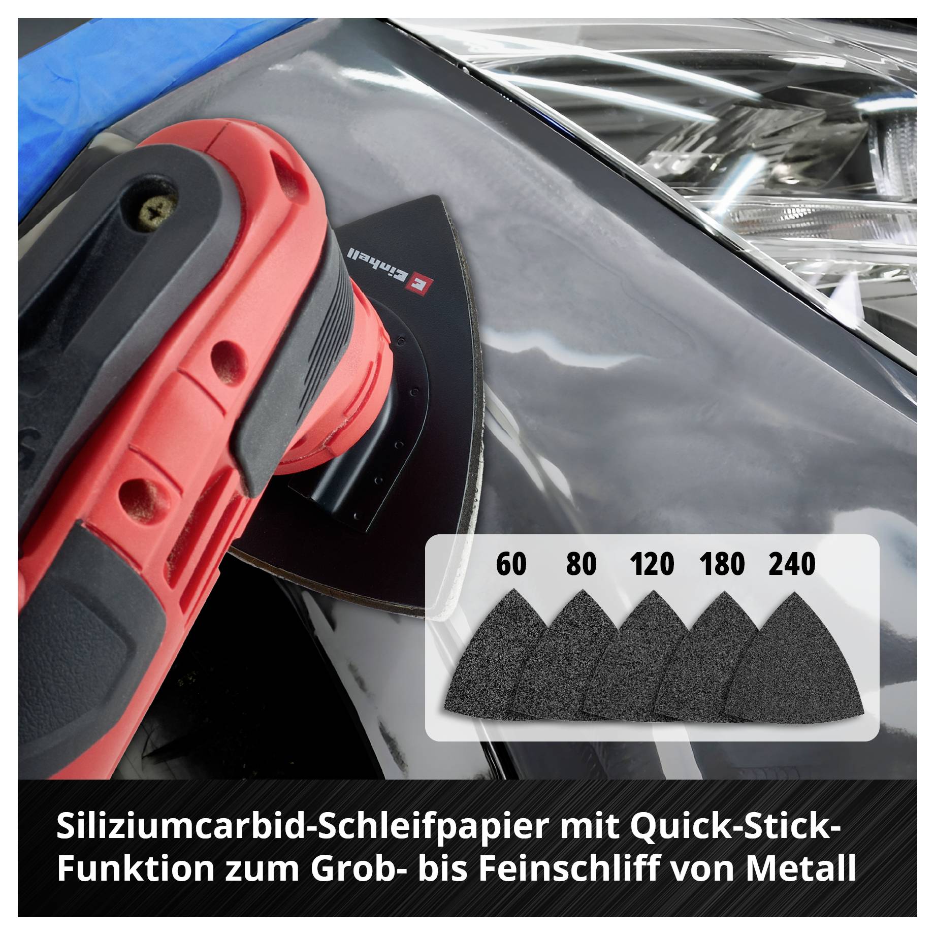 Schleifmaschine mit Siliziumcarbid-Schleifpapier für Metall, Quick-Stick-Funktion für Grob- bis Feinschliff, Körnung 60-240