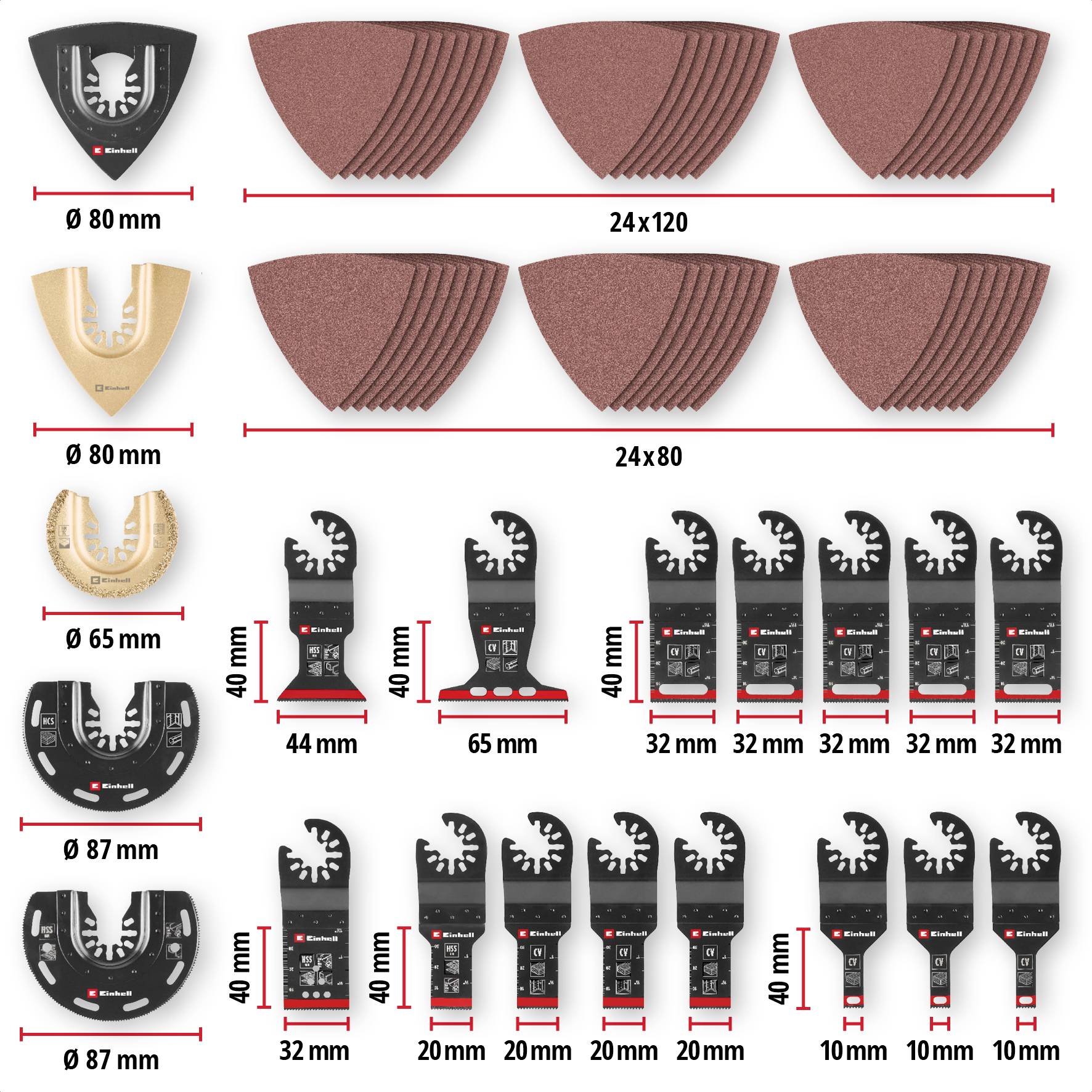 Einhell 708170 XXL -CASE Aluminiumoxid, Chrom-Vanadium Stahl, BiM, HCS, HM Multifunktionswerkzeug-Zubehör-Set 40mm 1 Set