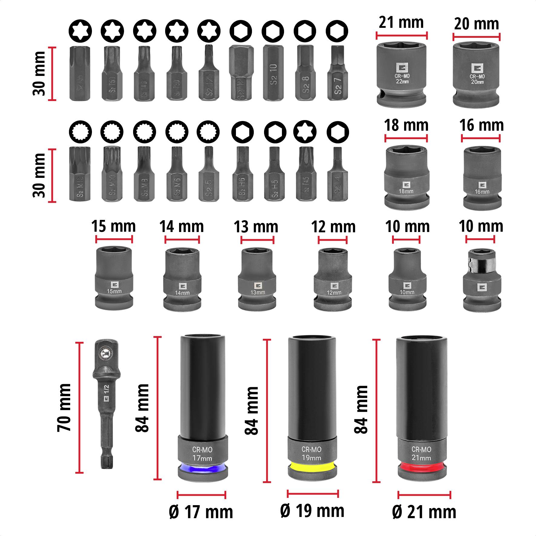 Einhell Impact Bit- und Steckschlüssel-Set 1/2" 109288