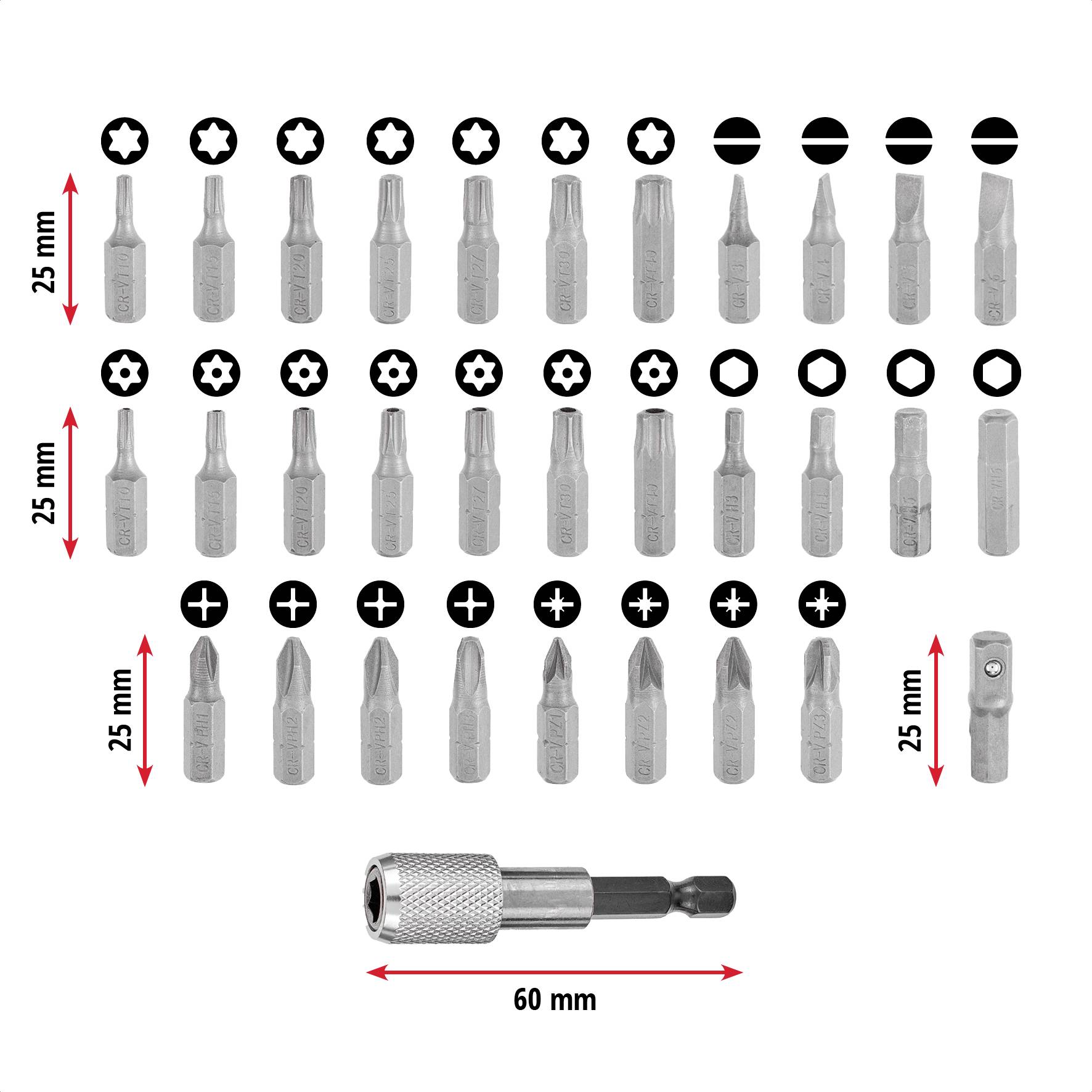 Einhell BELT CLIP 118495 Bit-Set 32teilig TORX, PZ, PH, Schlitz, Tamper Torx inkl. Bithalter