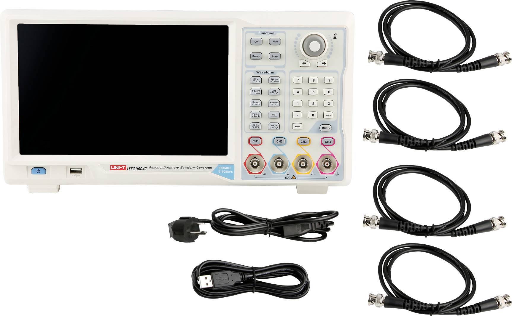 Uni-T UTG9604T Funktionsgenerator netzbetrieben 600MHz (max) 4-Kanal Arbiträr, Rechteck, Puls, Rampe, Rauschen, Sinus