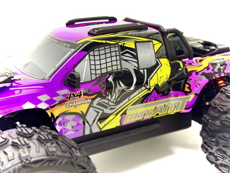 Ein Spielzeugauto im Geländewagenstil mit bunten Grafiken und der Aufschrift '4x4 Champion' und 'mini ANT' auf der Seite.