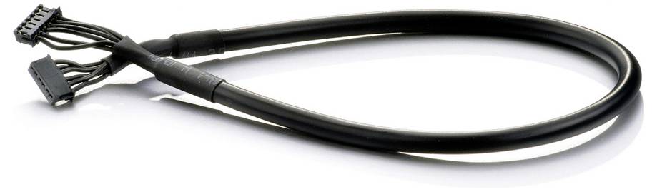 Ein schwarzes Kabel mit zwei 12-poligen Anschlüssen an den Enden, möglicherweise ein internes Computer-Verbindungskabel.