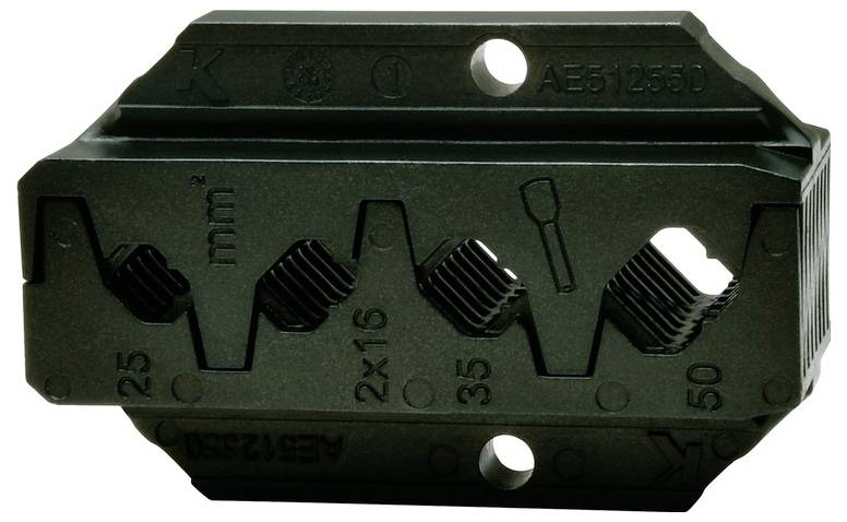 Schwarz Drahtabisolationswerkzeug mit beschrifteten Aussparungen für 0,5, 0,75, 1,0, 1,5, 2x15, 2,5, 3,5 und 4 mm Kabel.