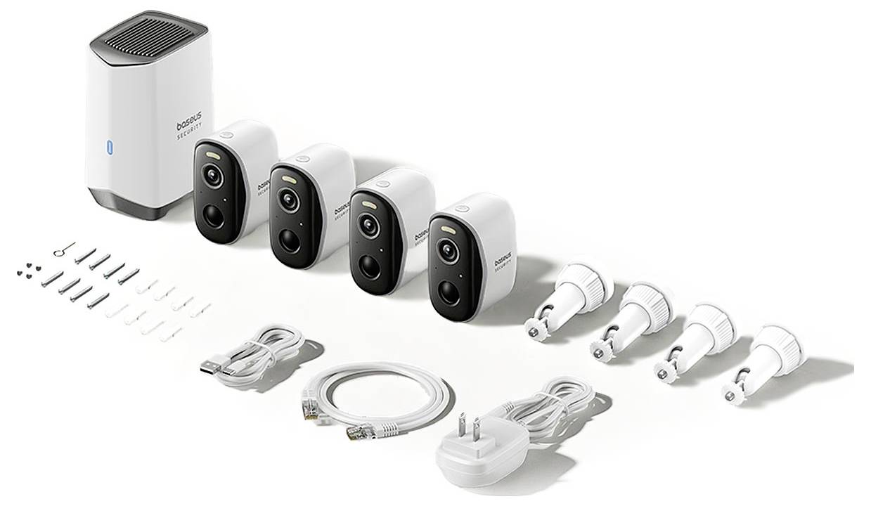 Baseus N1 Plus Outdoor 2K 4-Cam Kit S0TY012131 WLAN IP-Überwachungs-Set 4er Set 2304 x 1296 Pixel