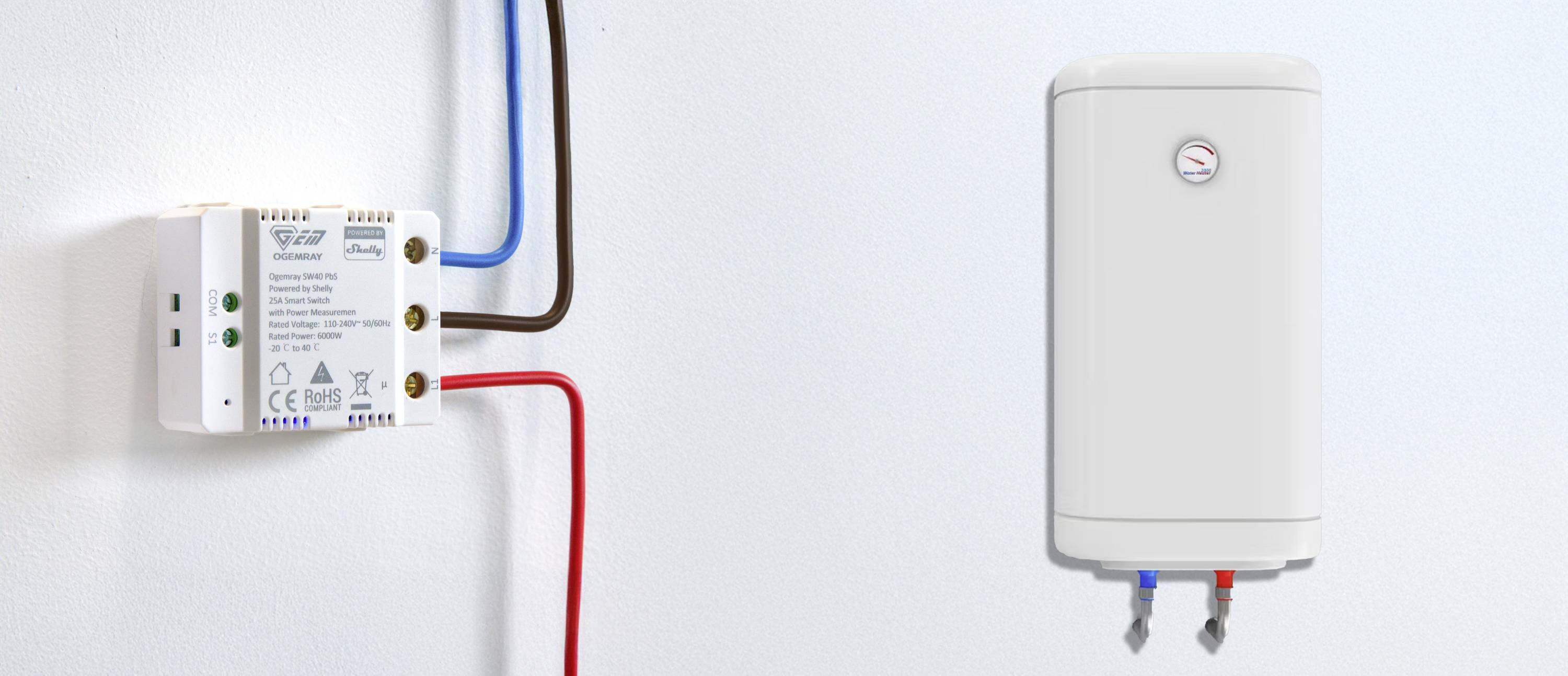 Shelly Ogemray smarter Relaisschalter 25A Schalt-Messaktor Bluetooth, Wi-Fi