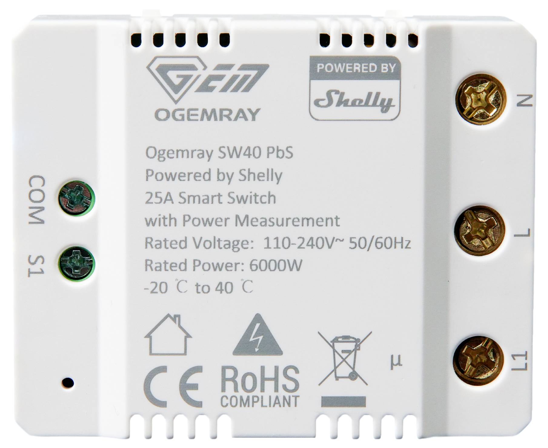 Shelly Ogemray smarter Relaisschalter 25A Schalt-Messaktor Bluetooth, Wi-Fi