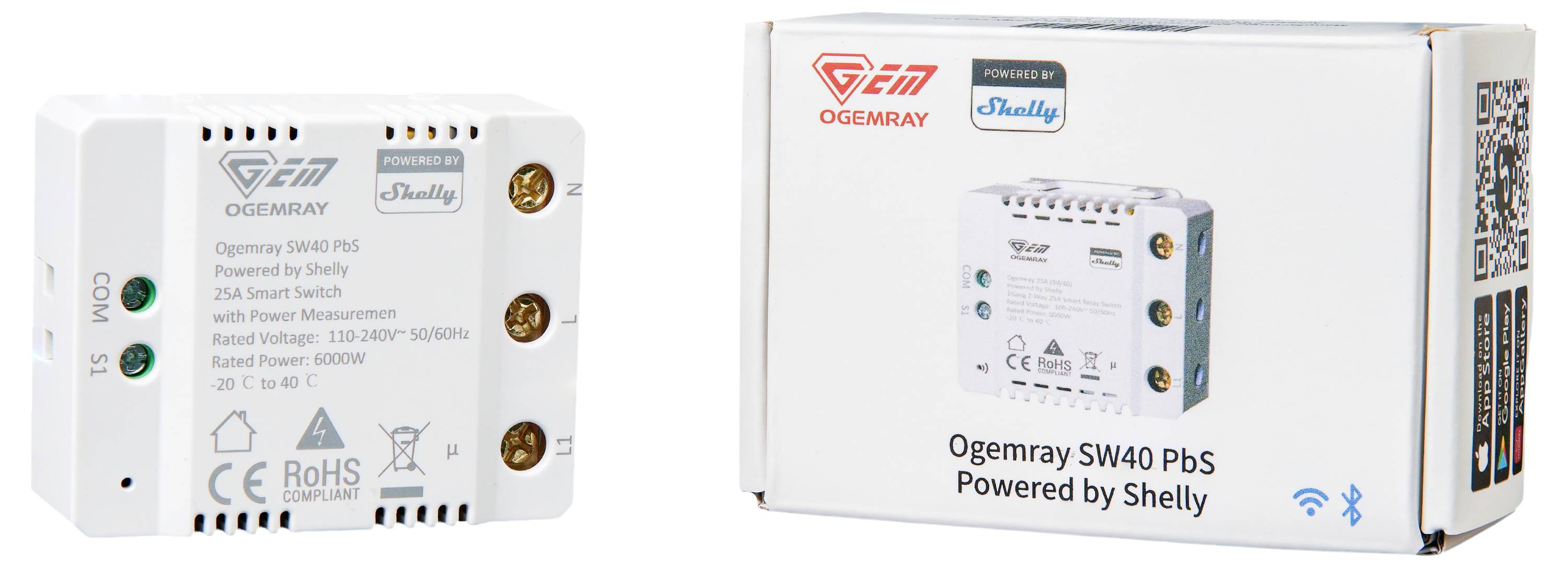 Shelly Ogemray smarter Relaisschalter 25A Schalt-Messaktor Bluetooth, Wi-Fi