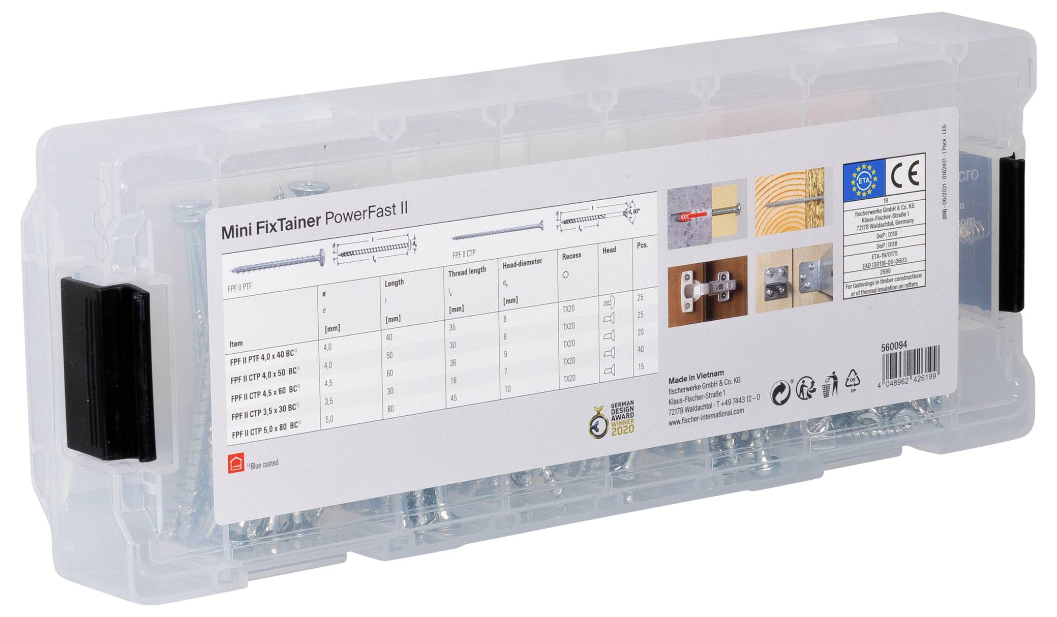 Fischer 560094 MiniFixTainer PowerFast II Senkkopfschraube Innenvielzahn Stahl galvanisch verzinkt 125St.