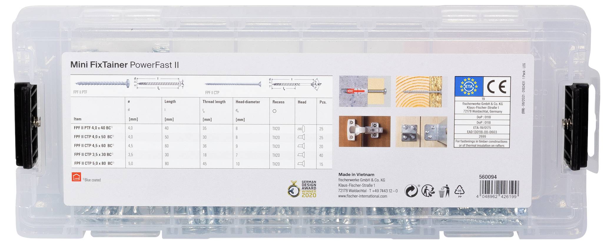 Fischer 560094 MiniFixTainer PowerFast II Senkkopfschraube Innenvielzahn Stahl galvanisch verzinkt 125St.