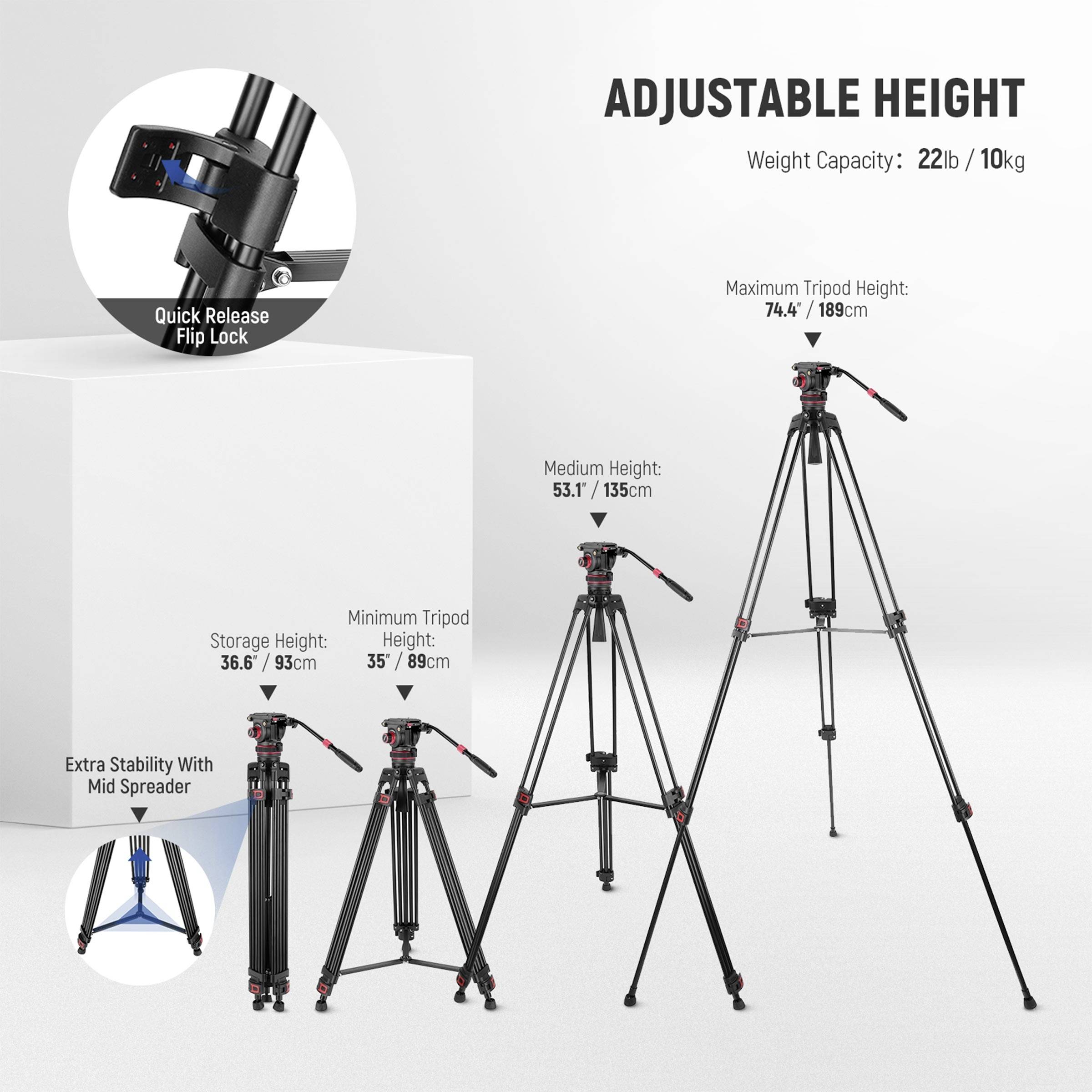 Neewer TP75 Tripod Arbeitshöhe=89 - 189cm