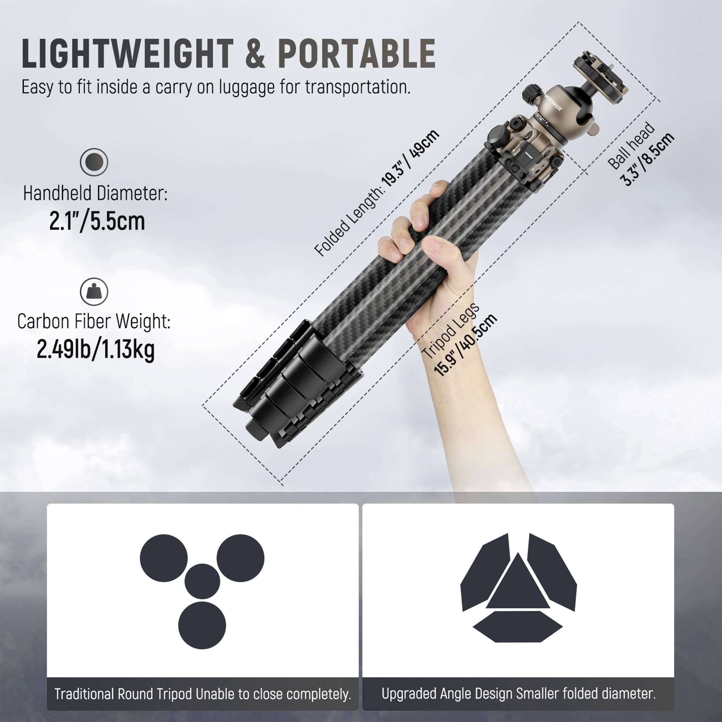 Neewer TP30 Kompaktes Carbon-Reisestativ Tripod
