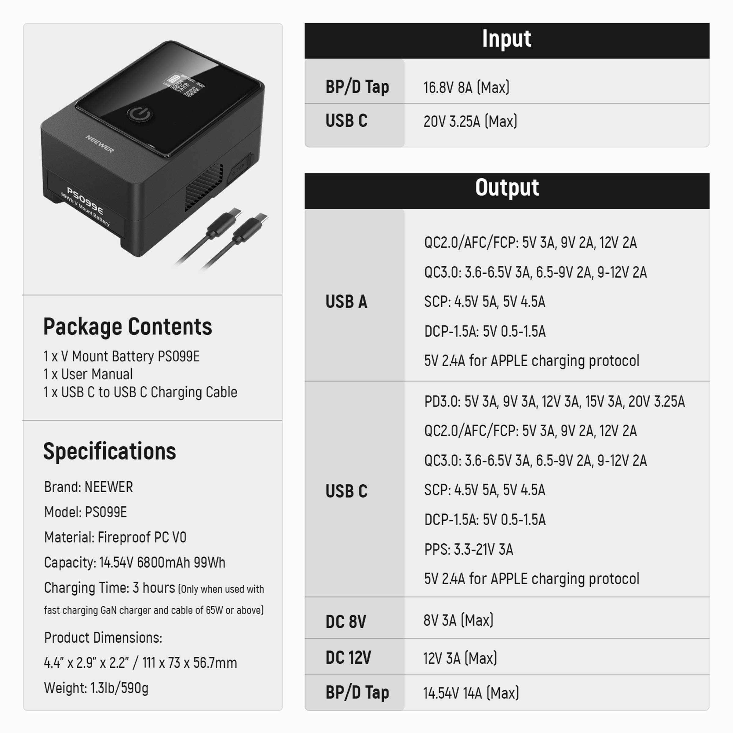 Neewer PS099E V-Mount Lithium Akku Kamera-Akku 14.54 V 6800 mAh