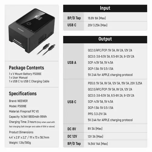 Neewer PS099E V-Mount Lithium Akku Kamera-Akku 14.54 V 6800 mAh Neewer PS099E V-Mount Lithium Akku Kamera-Akku 14.54 V 6800 mAh