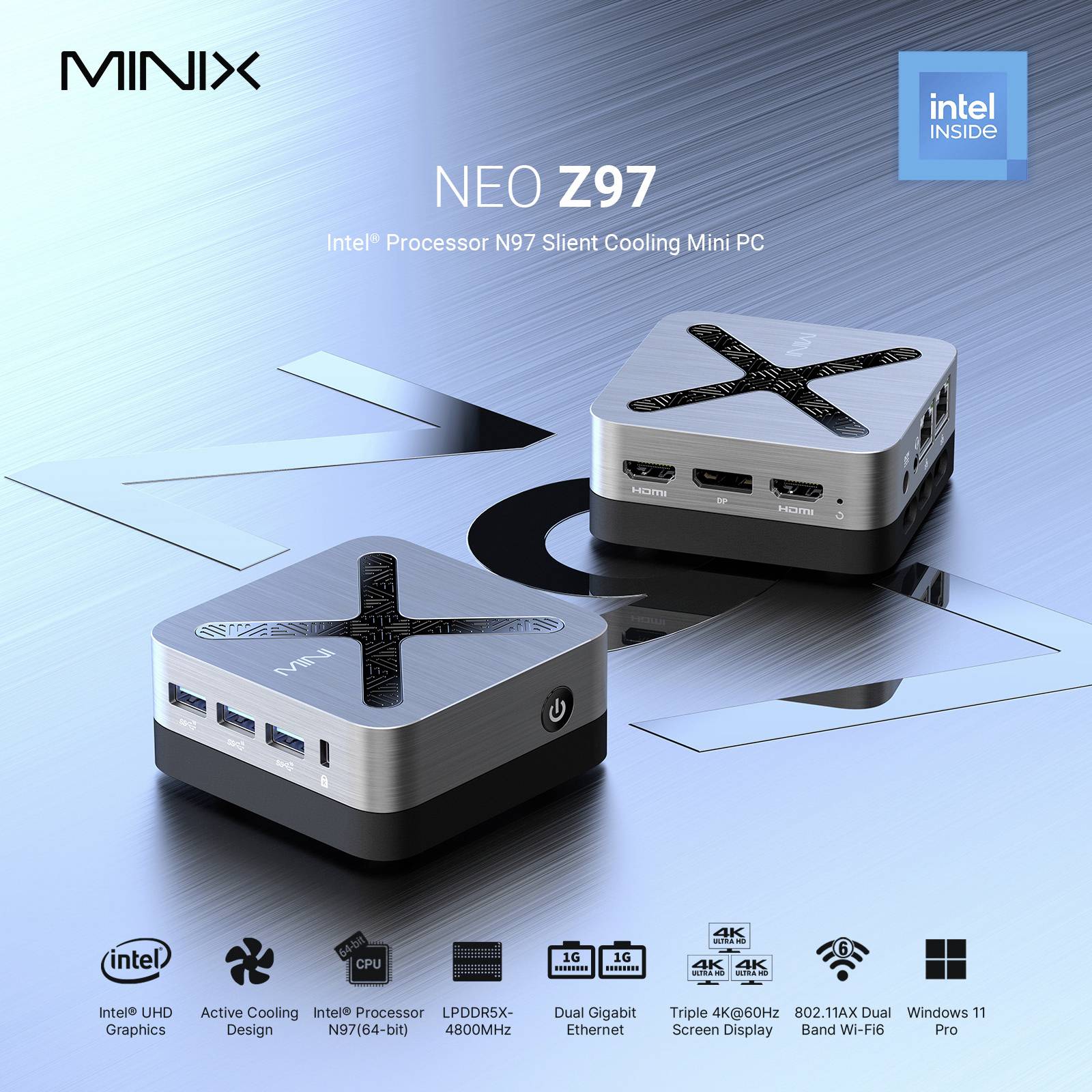 Minix Mini PC NEO Z97 Intel® N N97 3.6GHz 12GB RAM 512GB SSD Intel UHD Graphics Win 11 Pro NEO Z97