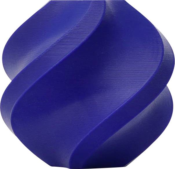 Abstrakte blaue Skulptur in spiralförmigem Design mit glatter Oberfläche.